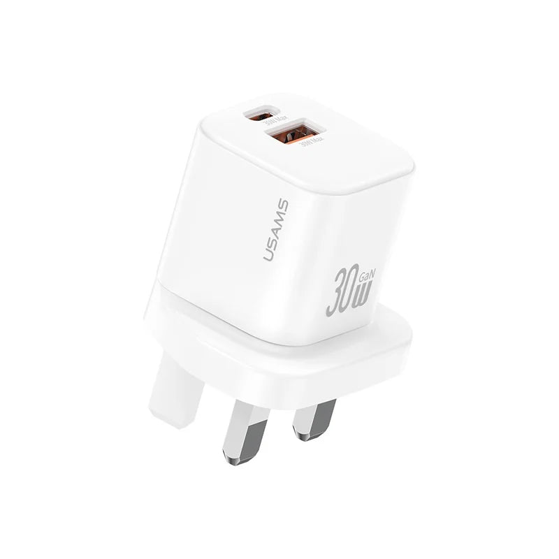 USAMS CC256 30W GaN Mini A+C Dual Ports Fast Charger - White