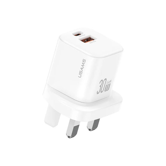USAMS CC256 30W GaN Mini A+C Dual Ports Fast Charger - White