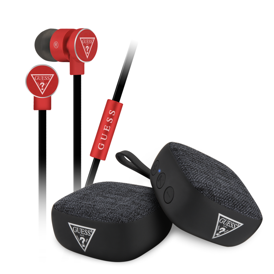 Guess bundle pack with earplugs and bluetooth speaker - red
